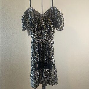 KENSIE BLACK AND PURPLE FLORAL BROCADE OFF-SHOULDER DRESS SIZE 10 NWT